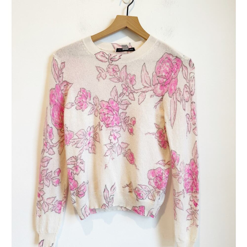 Autumn Cashmere Pink Rose Ivory Crewneck Sweater Small